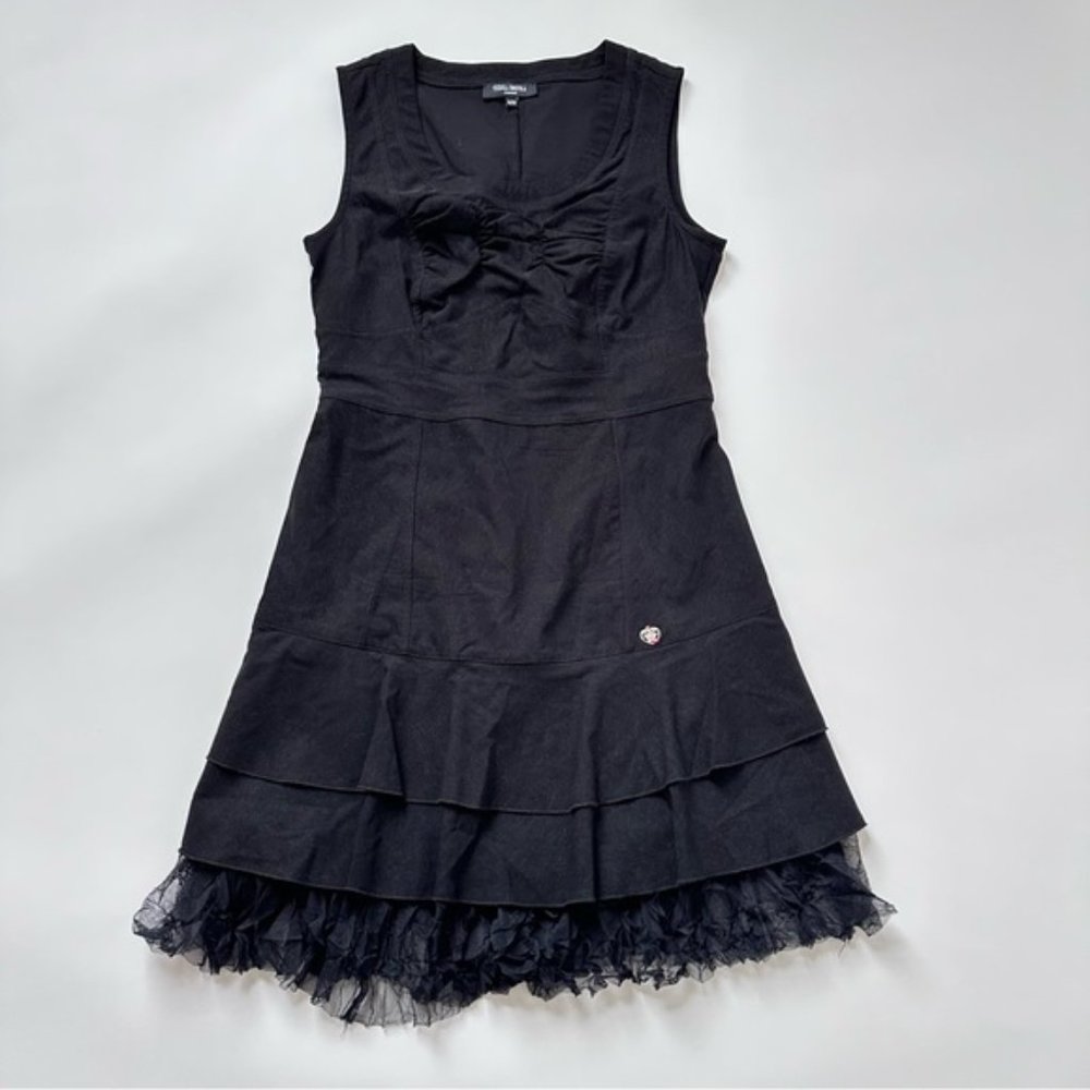 Vintage Y2K Black Bubble Dress with Peplum Pleats Tulle Tutu Hemmed size Medium